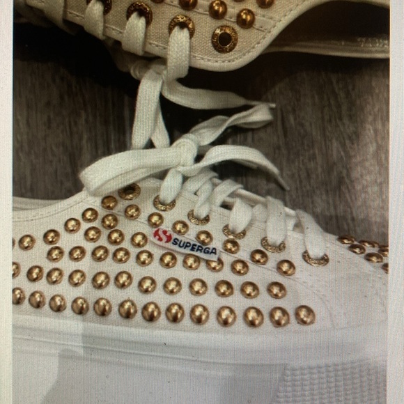 🌼Spring Sale🌼 Superga White Gold Stud Platform CanvasSneakers NIB NWOT Size9.5 - Picture 14 of 16